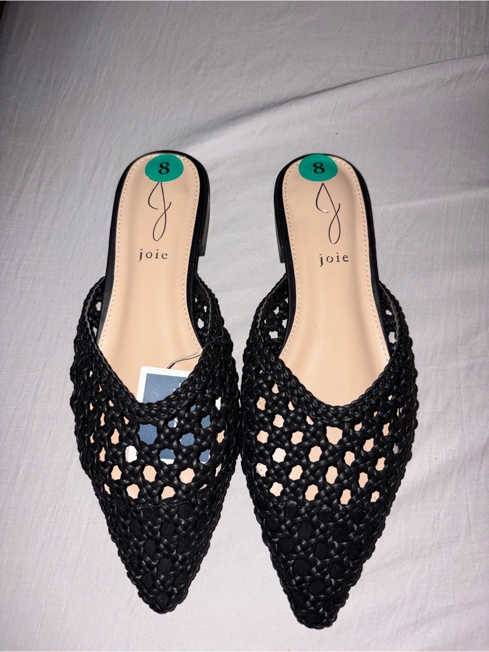 Joie Black Woven Pointed-Toe Slip-On Mules